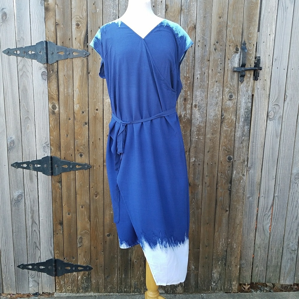 + NWT Lane Bryant Dip Dye Faux Wrap Dress - Picture 2 of 8